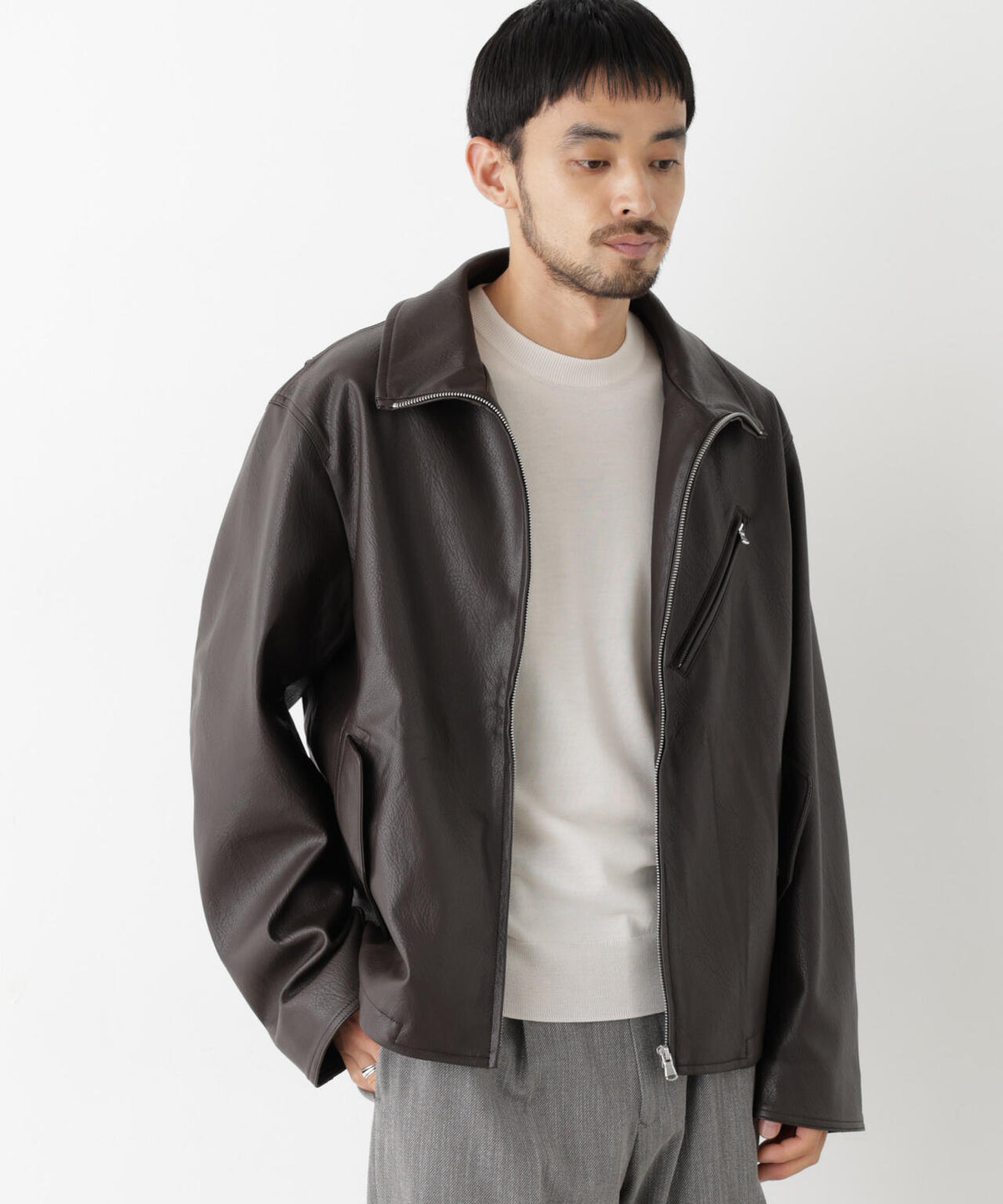 「SURPLUS」 フェイクレザーブルゾン 6686212208