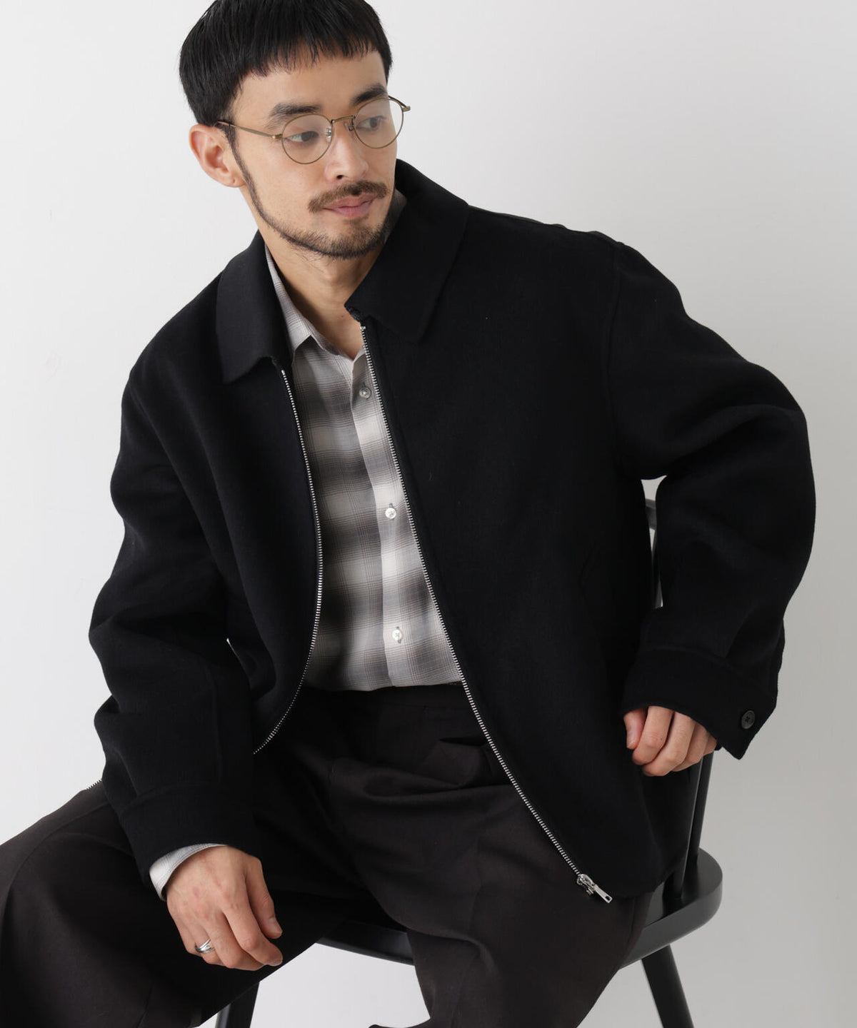 ｢ASSEMBLANC｣ カシミヤブレンドリバーZIPブルゾン 6686212214
