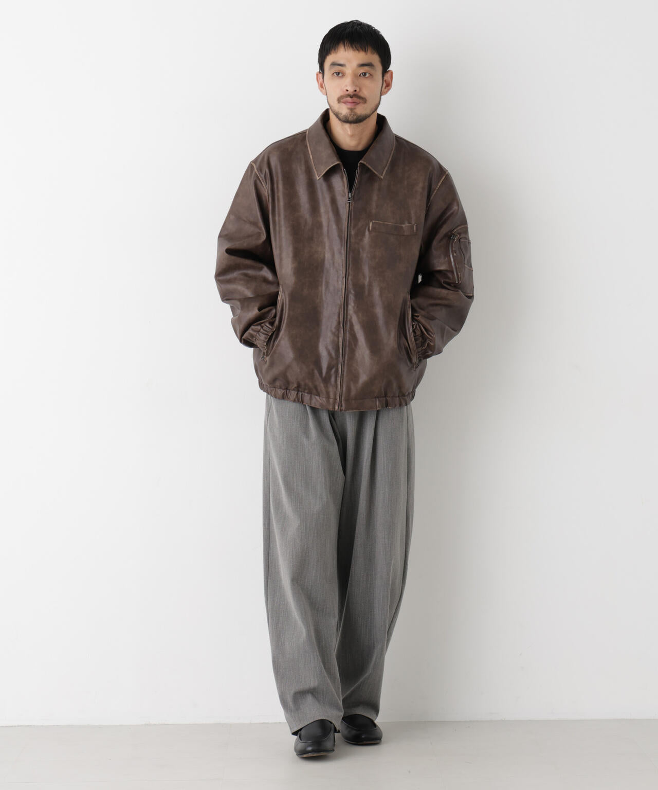 SURPLUS」フェイクレザーフライトジャケット