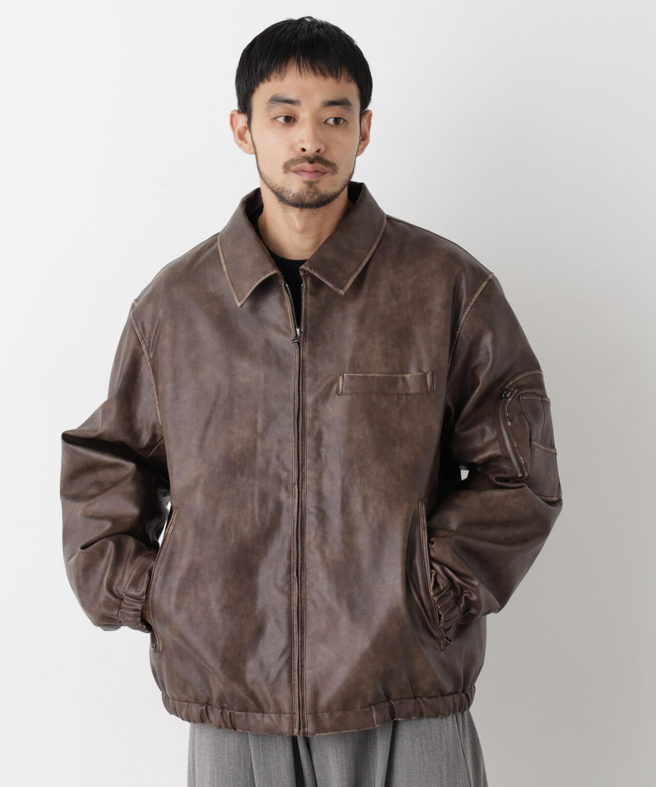 SURPLUS」フェイクレザーフライトジャケット