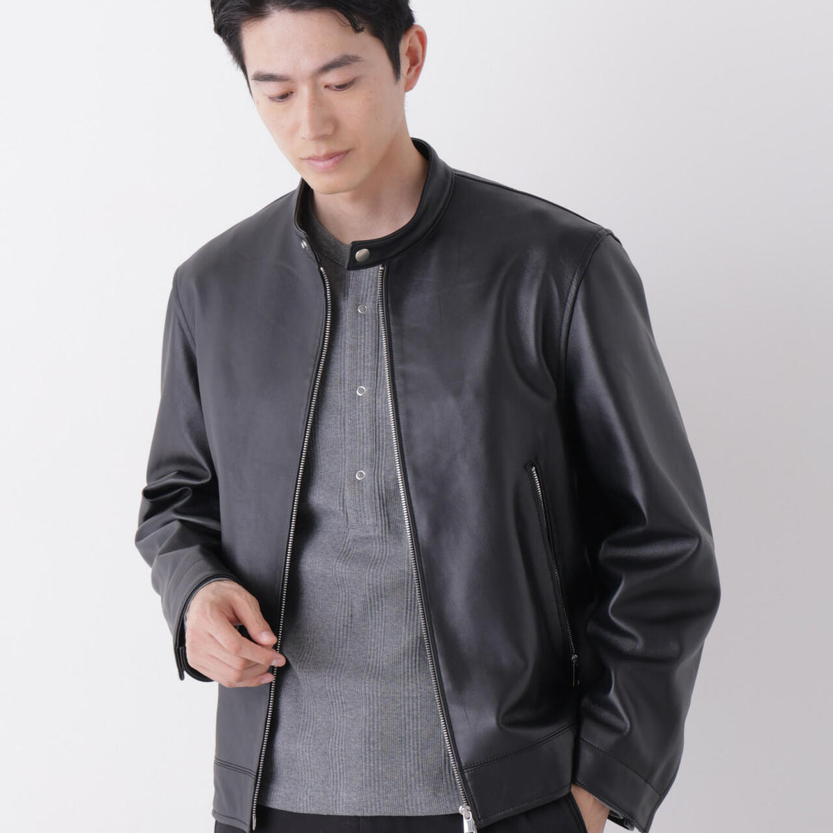 ラムナッパレザーシングルライダースジャケット