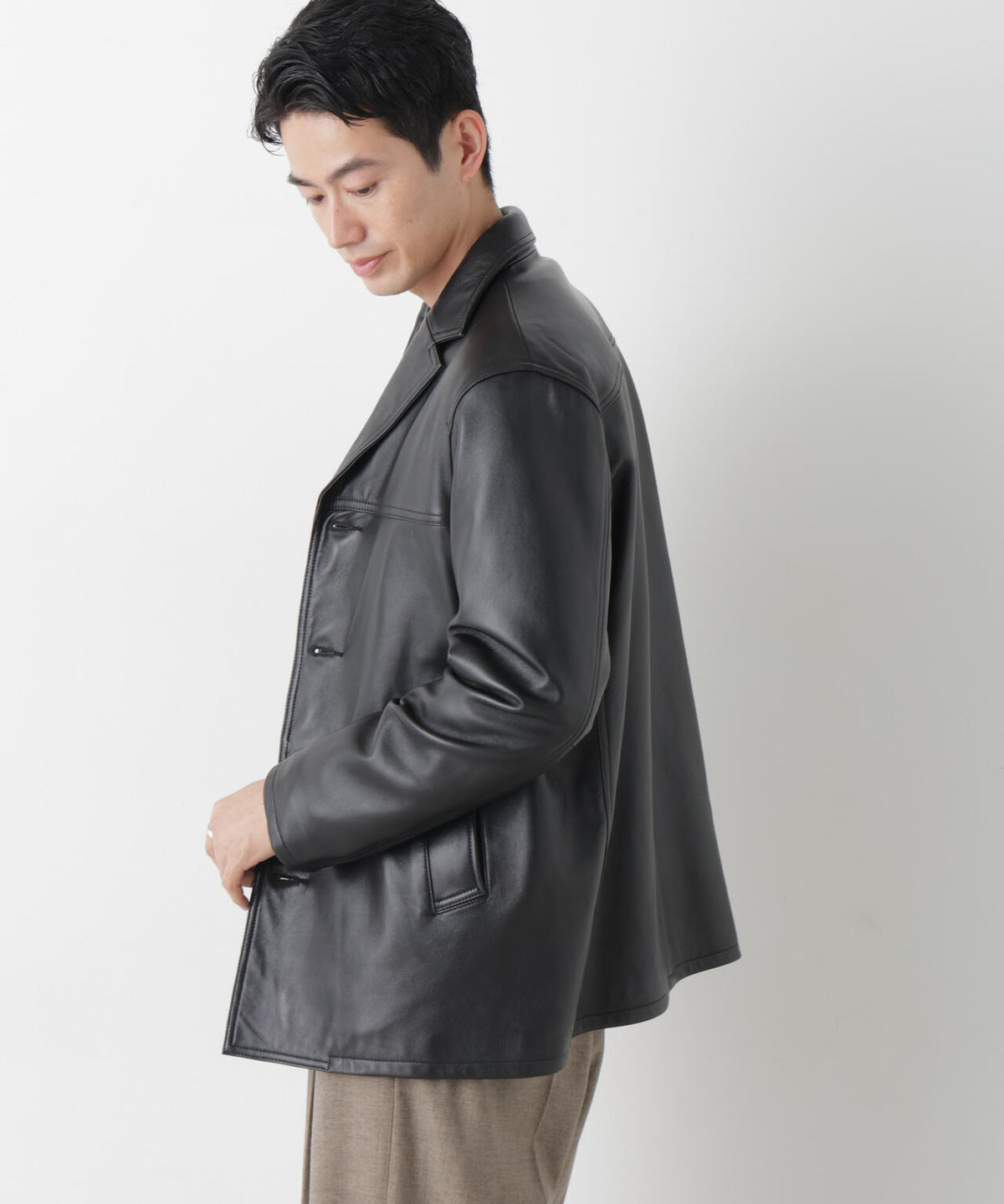 ラムナッパレザー ラペルカーコート 6686213206