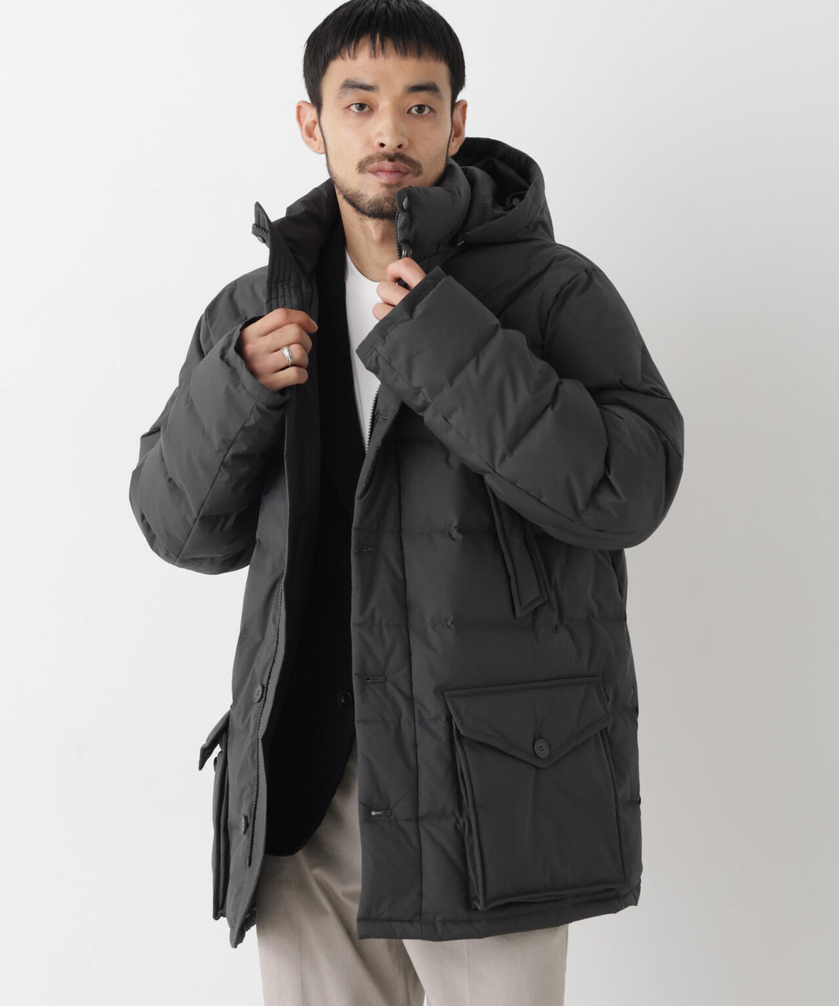 ALLIED FEATHER＋DOWN ステッチミドルダウン フード脱着/撥水 6686214202