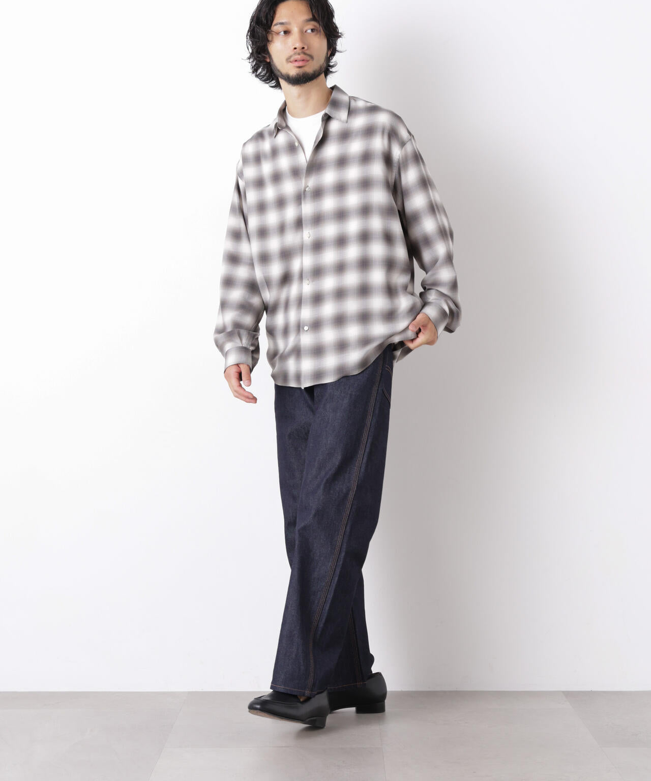 ｢OtoNANO｣LIM-BRESS クリアチェックワイドシャツ 長袖 6686220208