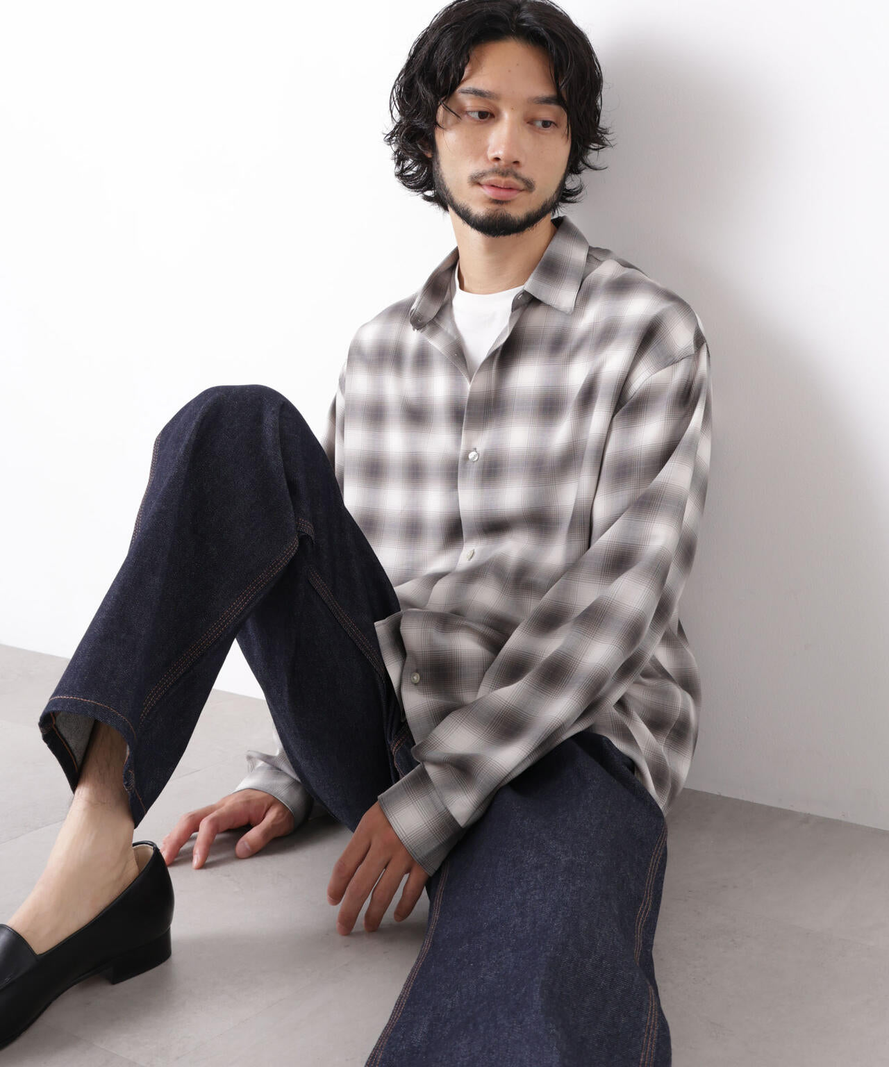 ｢OtoNANO｣LIM-BRESS クリアチェックワイドシャツ 長袖 6686220208