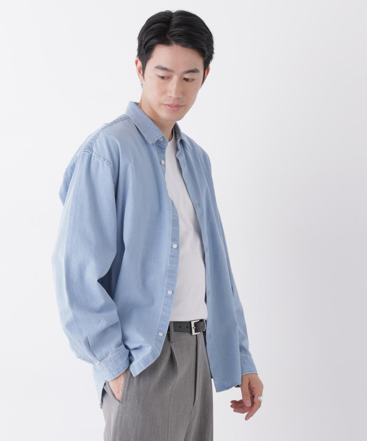 「OtoNANO」大人のワイドシャツ デニムシャツ 長袖 6686220215