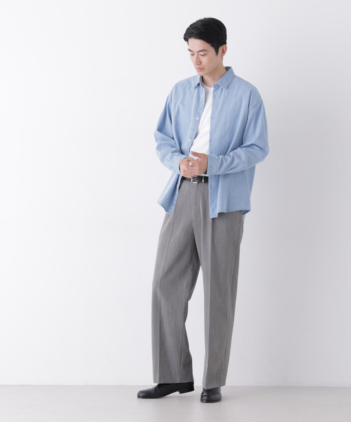 「OtoNANO」大人のワイドシャツ デニムシャツ 長袖 6686220215