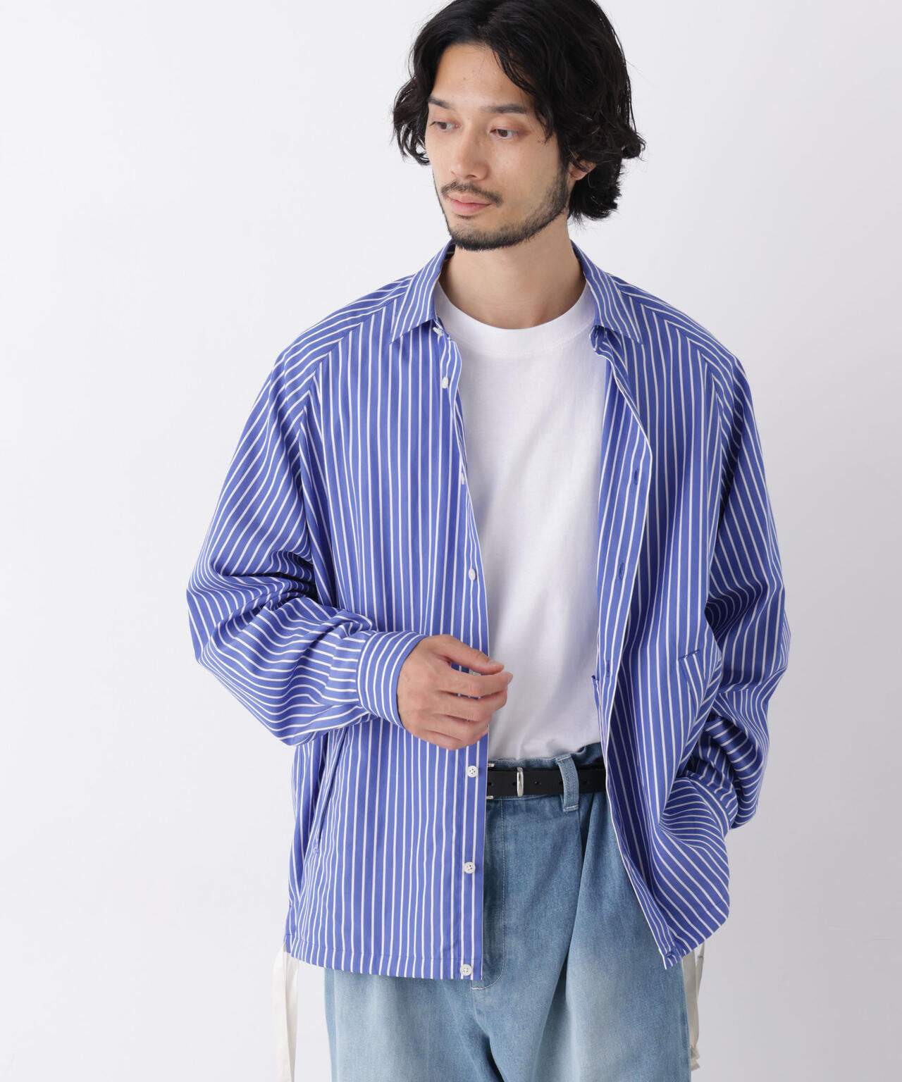 「OtoNANO」2WAYコーチシャツ スーピマコットンタイプライター/ストライプ 6686220226