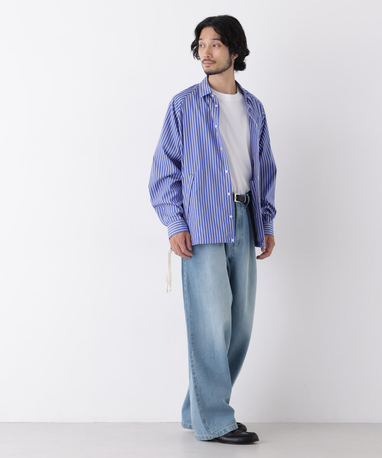 「OtoNANO」2WAYコーチシャツ スーピマコットンタイプライター/ストライプ 6686220226