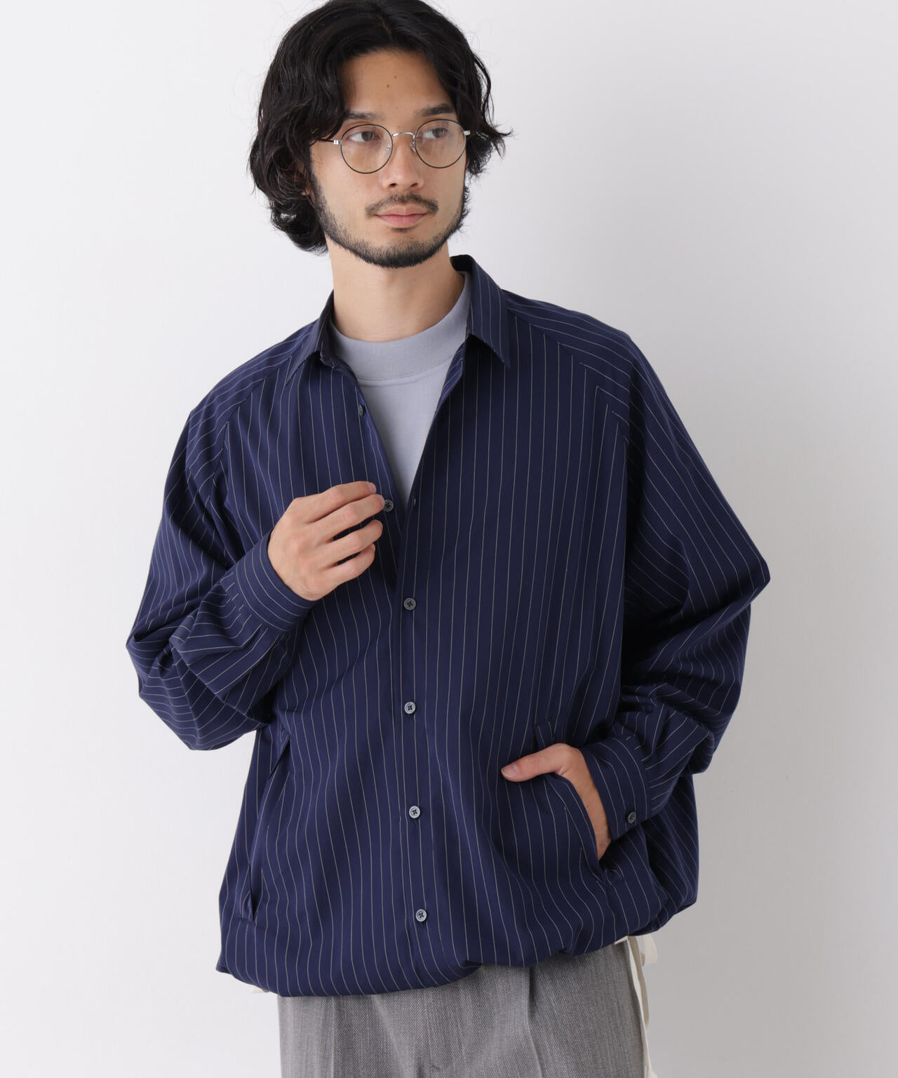 「OtoNANO」2WAYコーチシャツ スーピマコットンタイプライター/ストライプ 6686220226