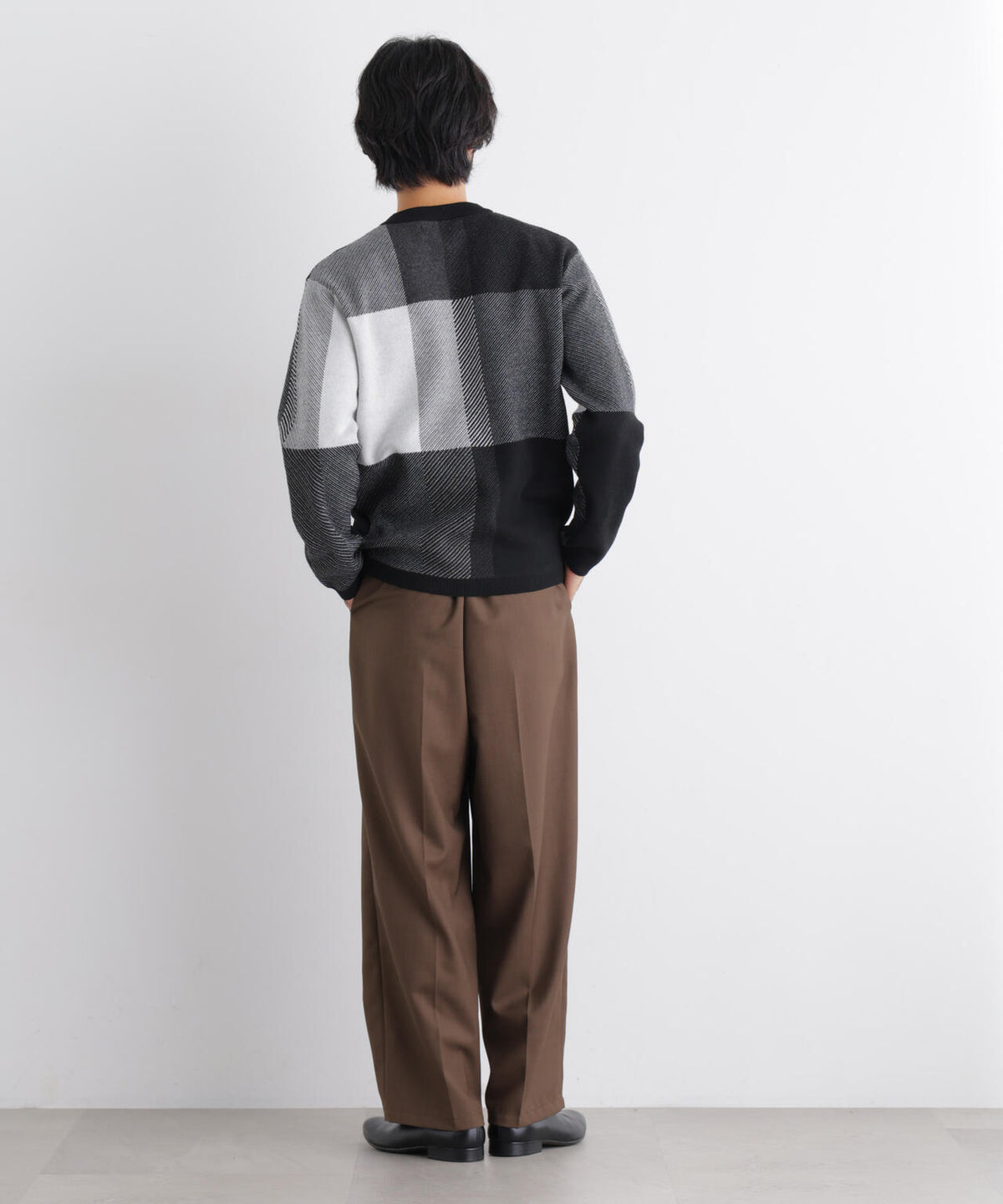 ブロックチェッククルーネックニット 6686222217