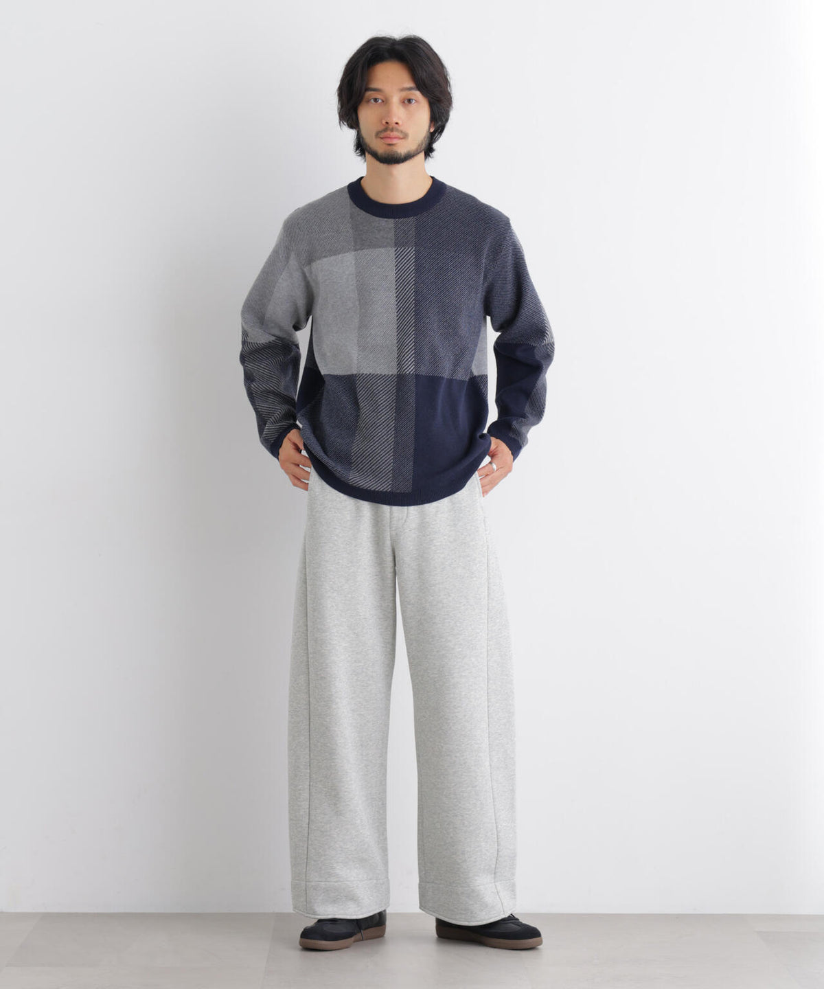 ブロックチェッククルーネックニット 6686222217