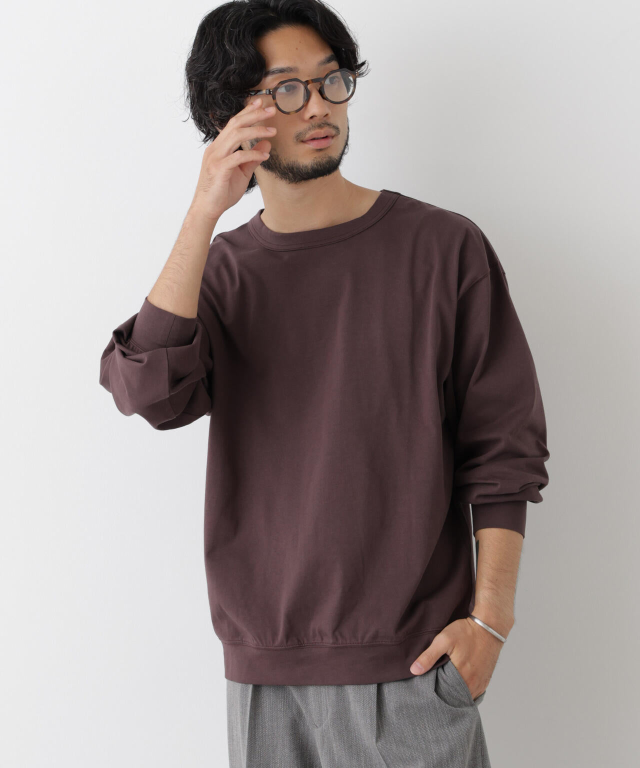 ソフトメランジクルーネックTシャツ 長袖 6686223215