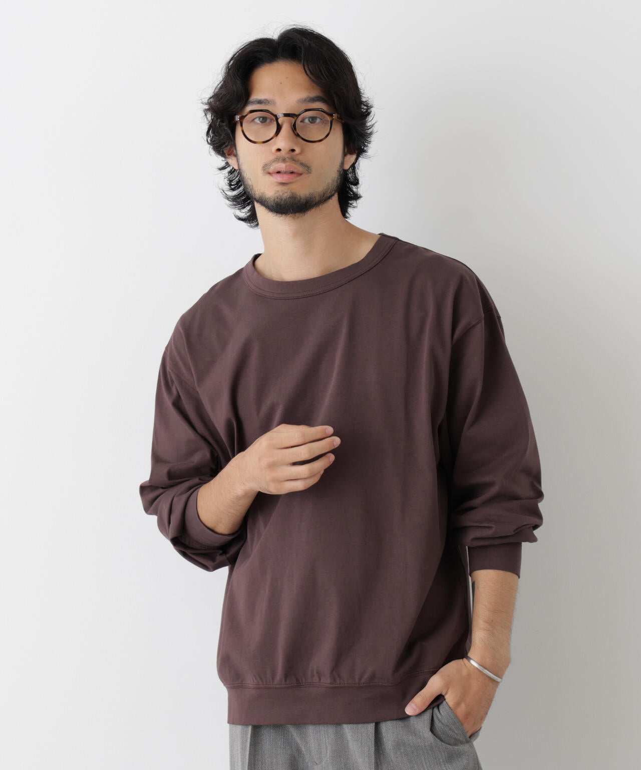 ソフトメランジクルーネックTシャツ 長袖 6686223215