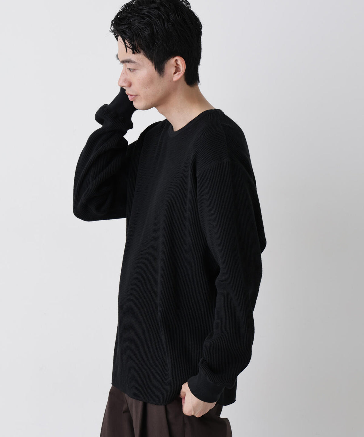 ヘヴィーワッフルクルーネックTシャツ 長袖 6686223229