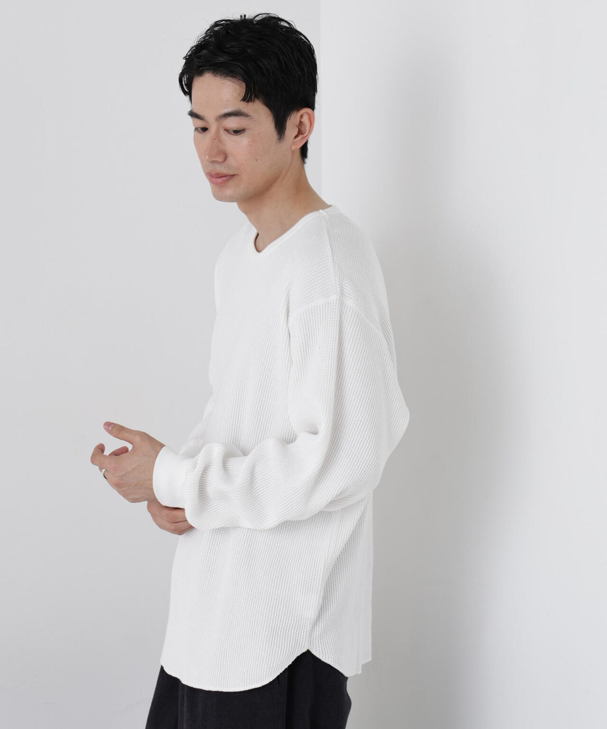 ヘヴィーワッフルクルーネックTシャツ 長袖 6686223229