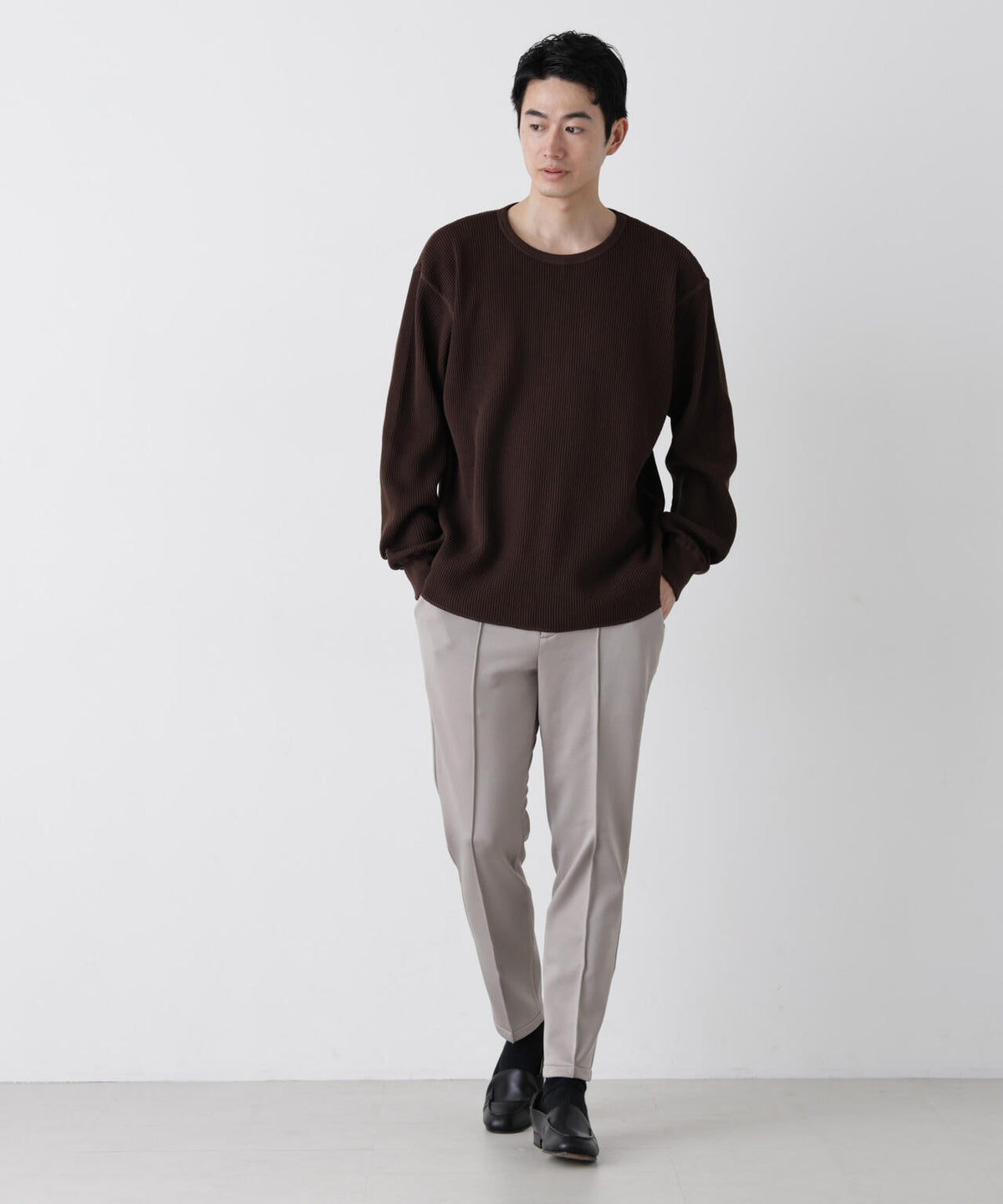 ヘヴィーワッフルクルーネックTシャツ 長袖 6686223229