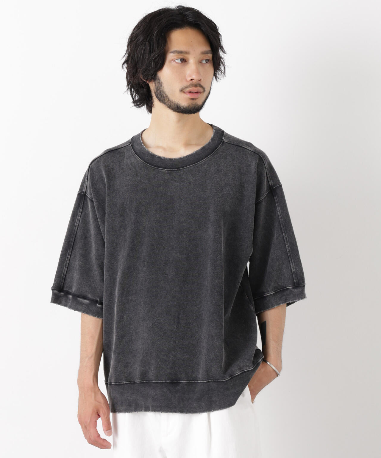 ケミカル加工袖線切替えTシャツ
