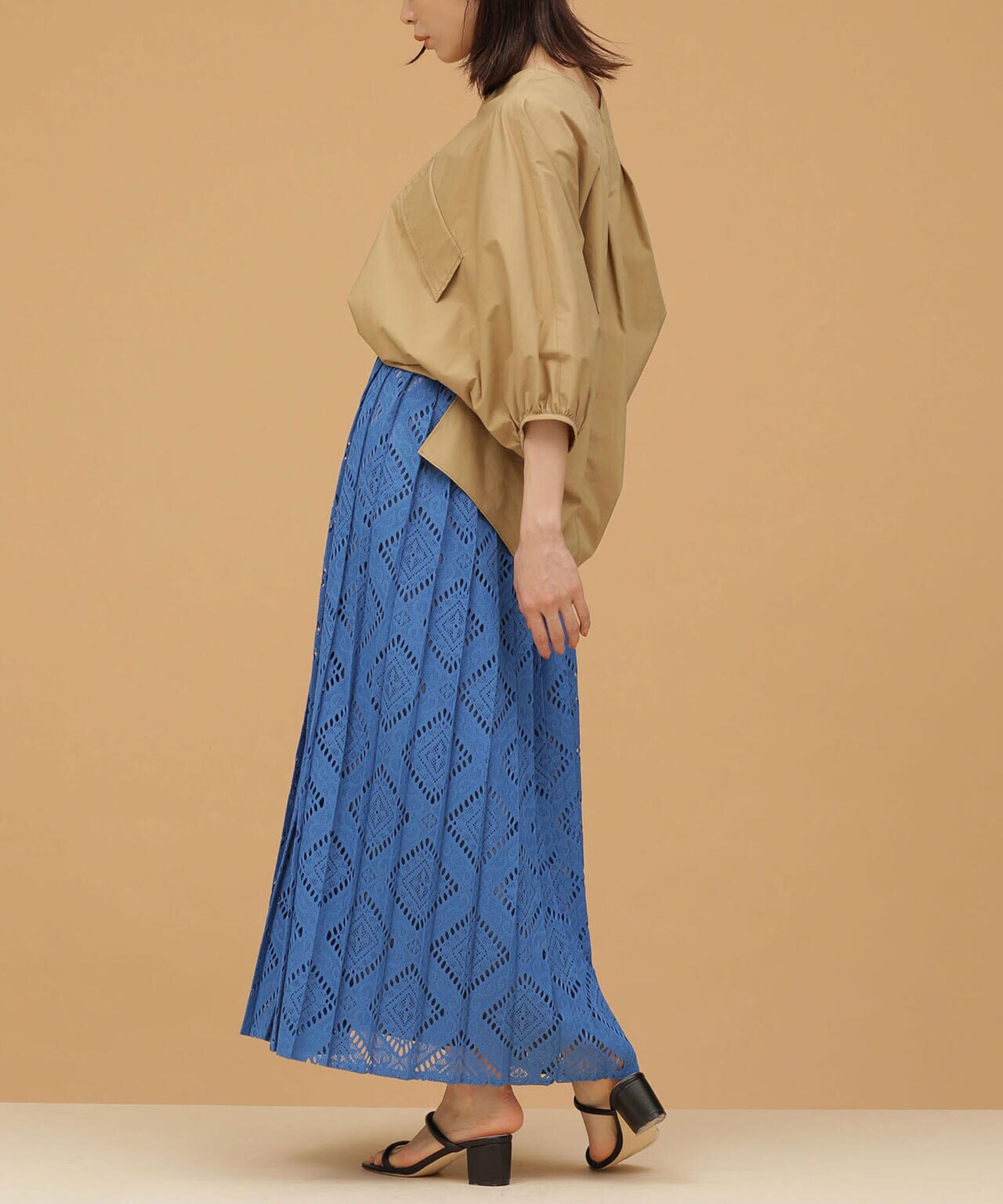 DT★Max Mara★lady プリーツレーススカート DT MaxMara ☆ プリーツ レース スカート LADY ネイビー ボトムス
