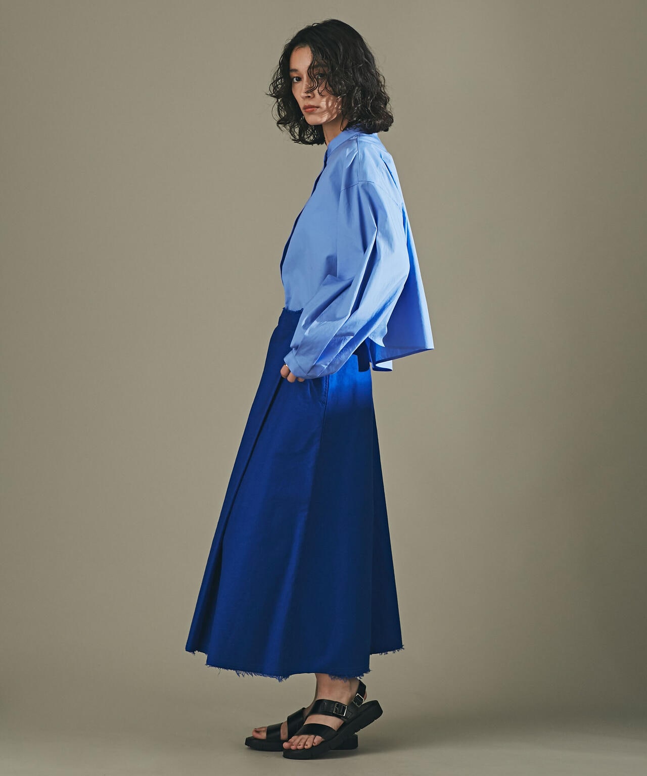 モールスキンガーメントダイフレアスカート 6693130309