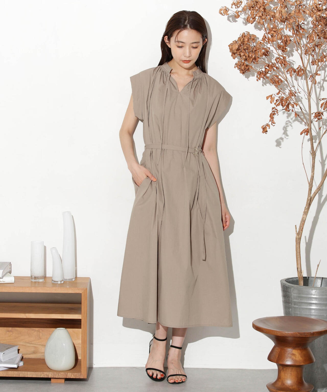 タイプライターベルト付きサックワンピース 6693219305