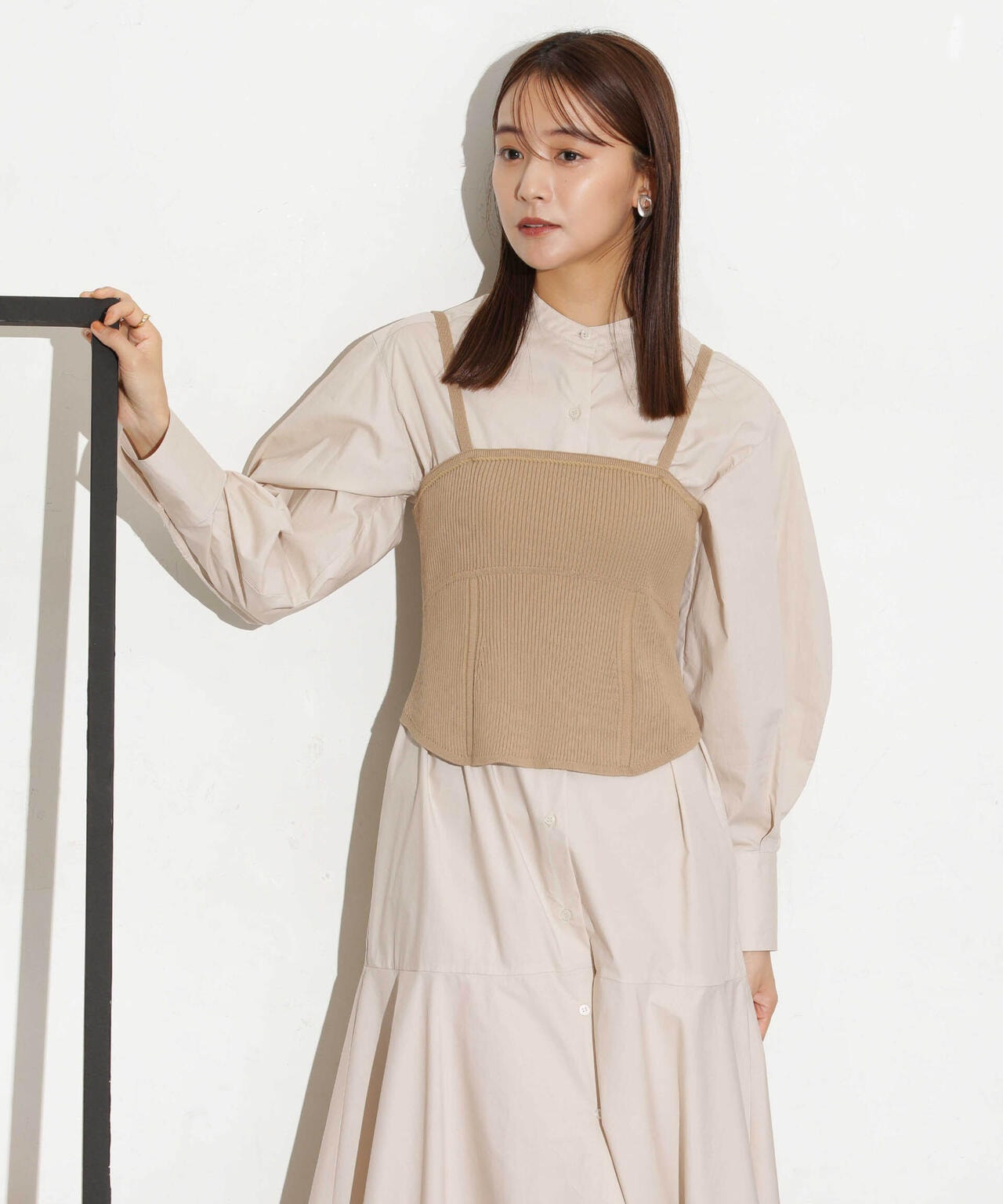 ヘムフレアバンドカラーシャツワンピース 6693219316