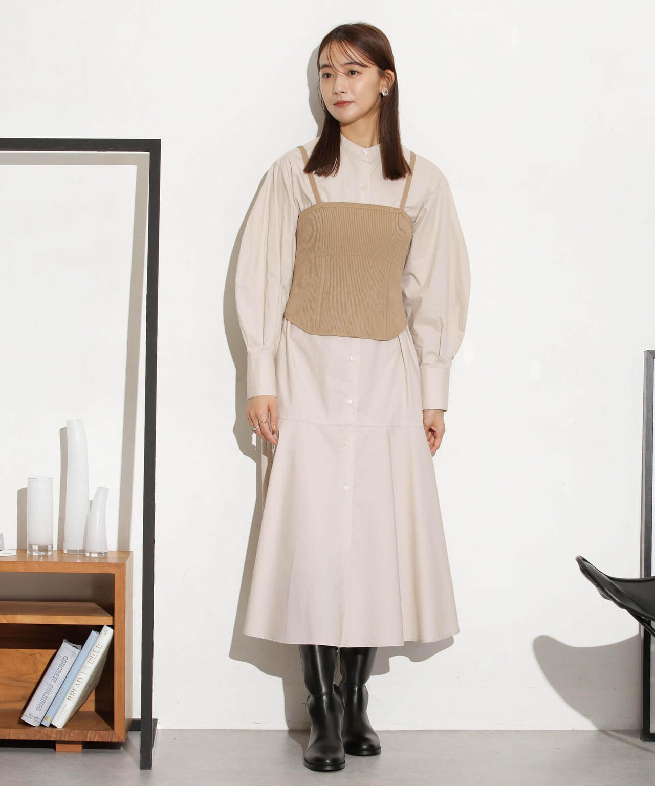 ヘムフレアバンドカラーシャツワンピース 6693219316