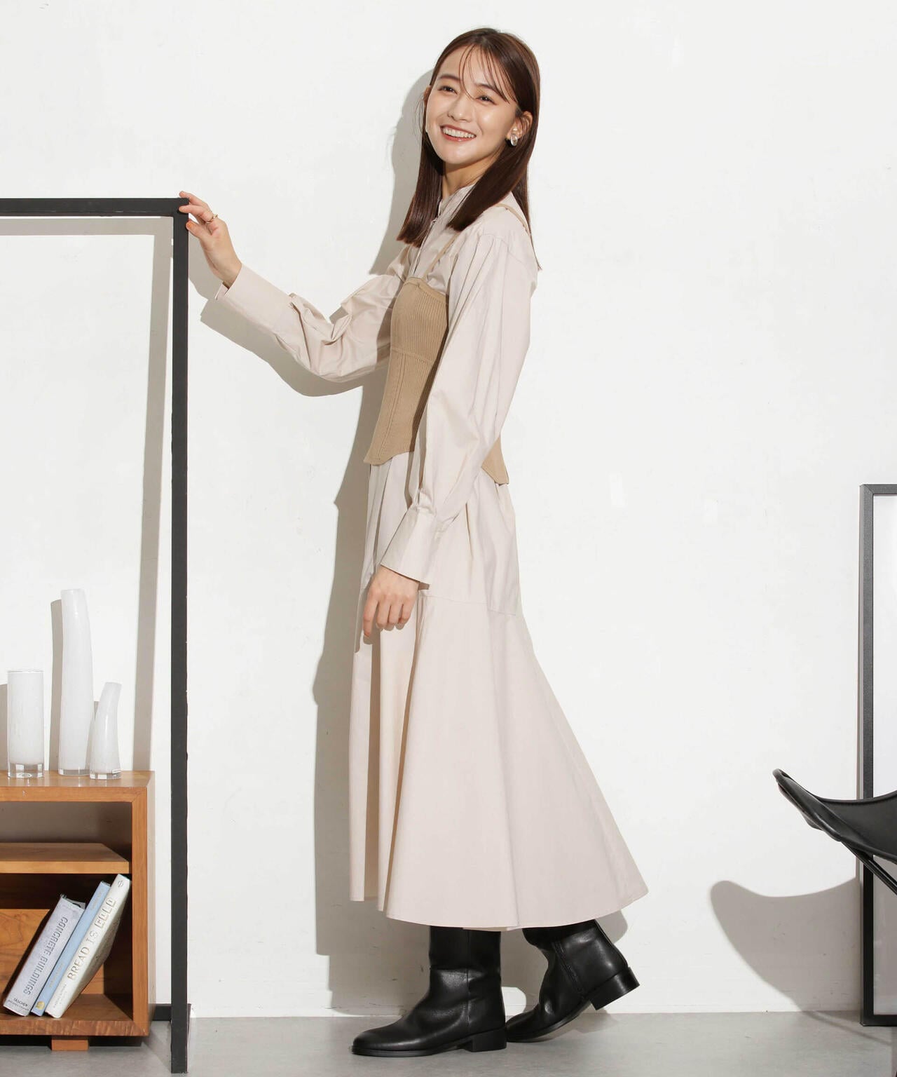 ヘムフレアバンドカラーシャツワンピース 6693219316