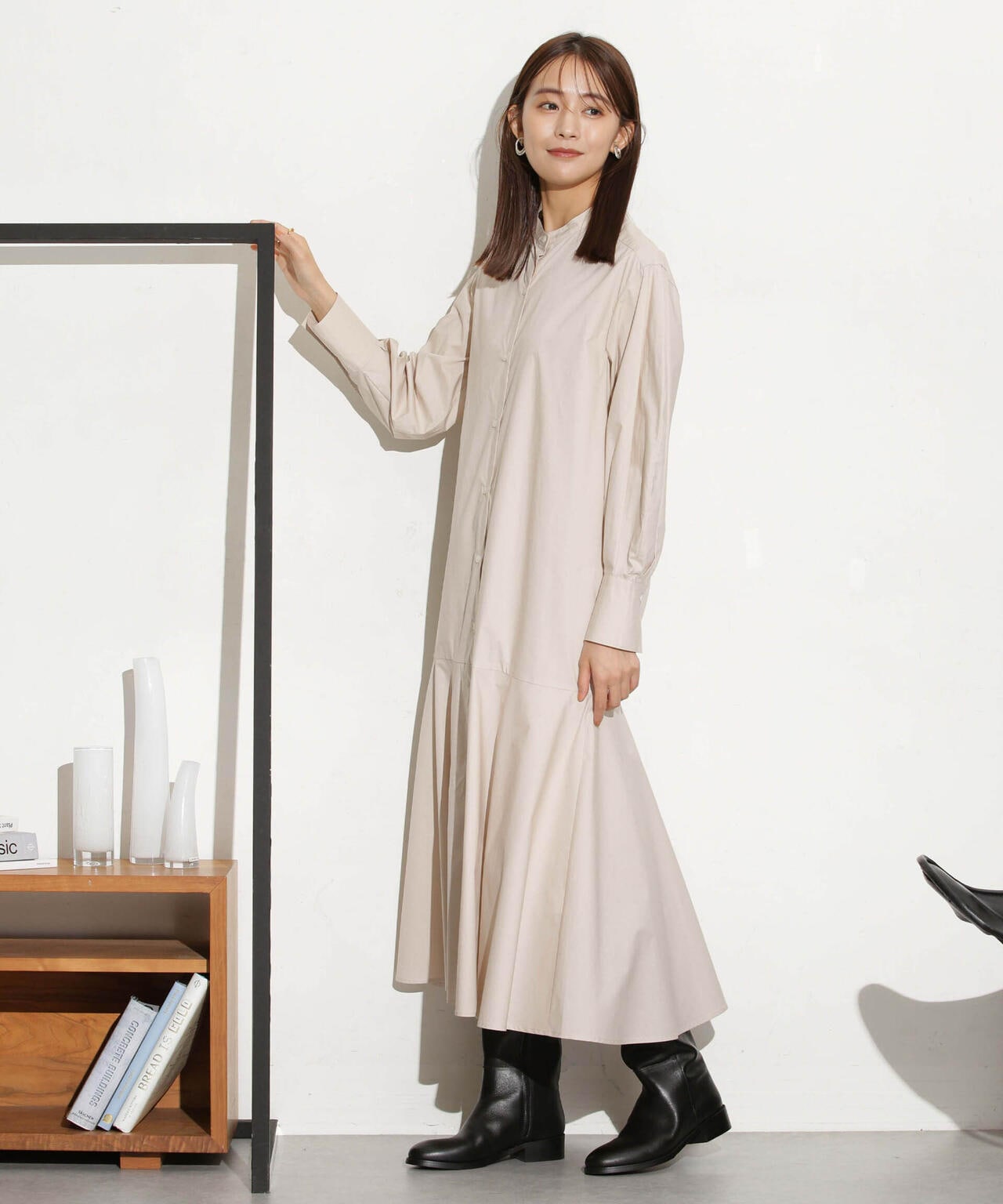 ヘムフレアバンドカラーシャツワンピース 6693219316