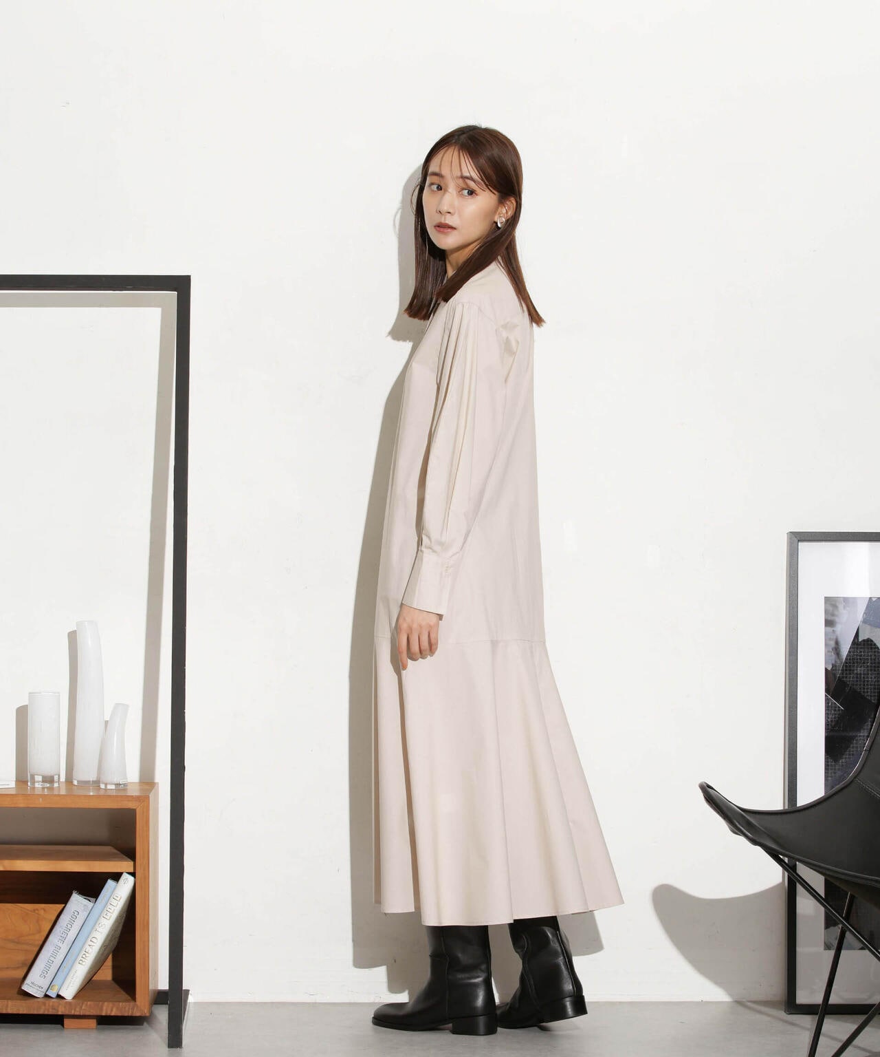 ヘムフレアバンドカラーシャツワンピース 6693219316