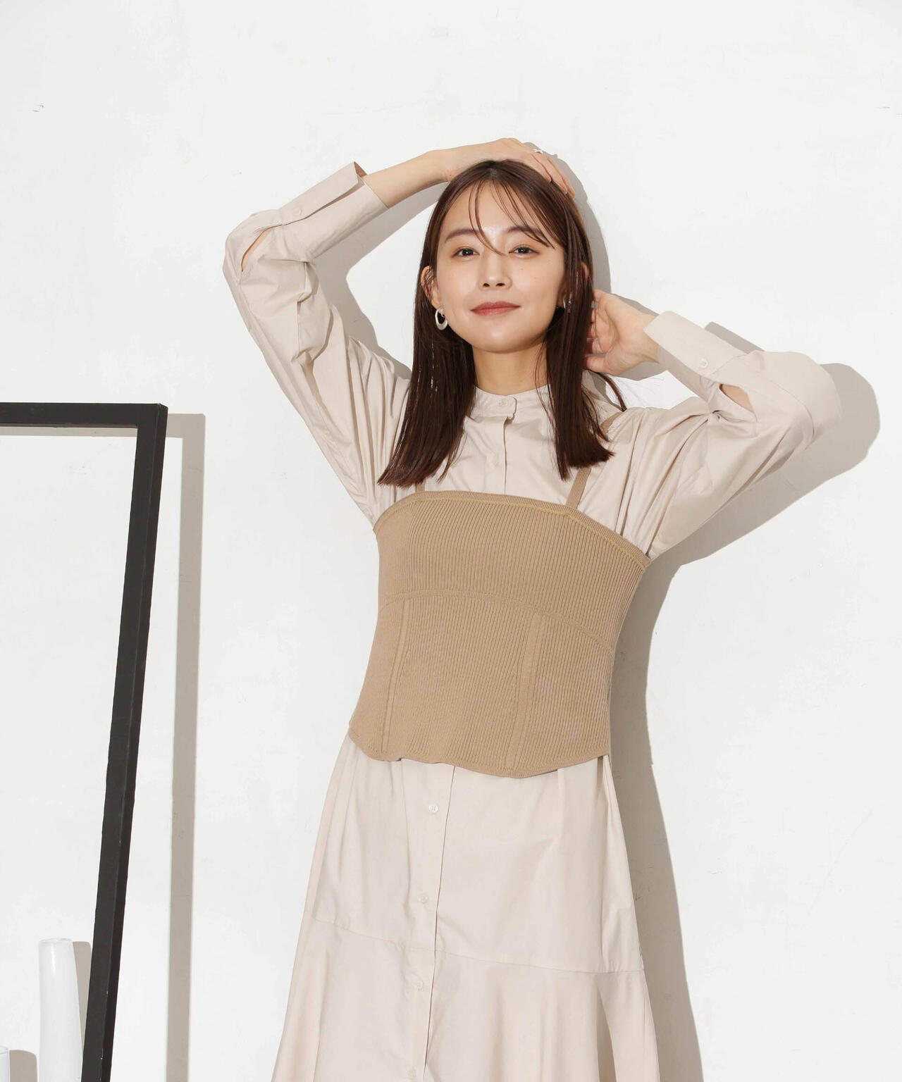 ヘムフレアバンドカラーシャツワンピース 6693219316