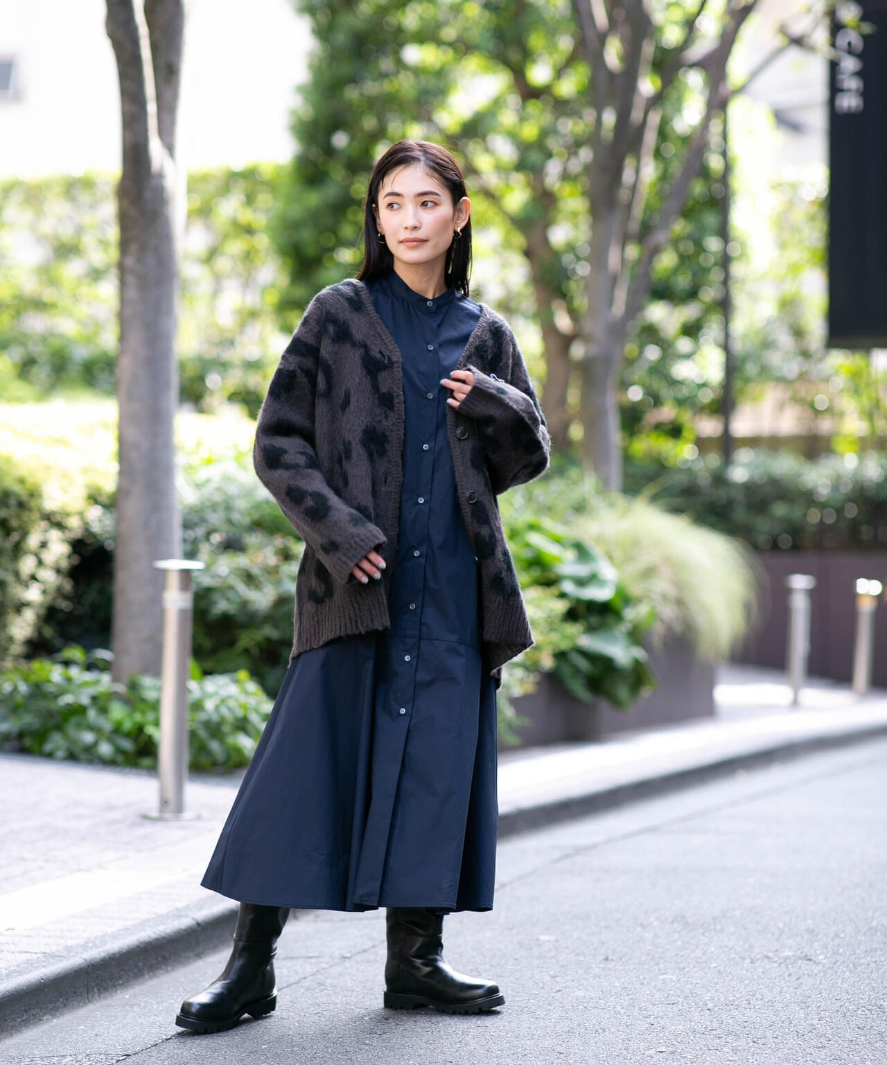 ヘムフレアバンドカラーシャツワンピース 6693219316