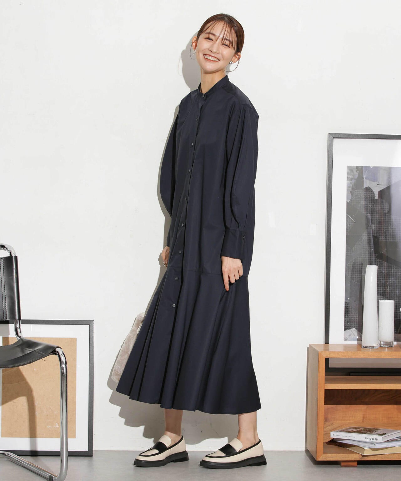 ヘムフレアバンドカラーシャツワンピース 6693219316