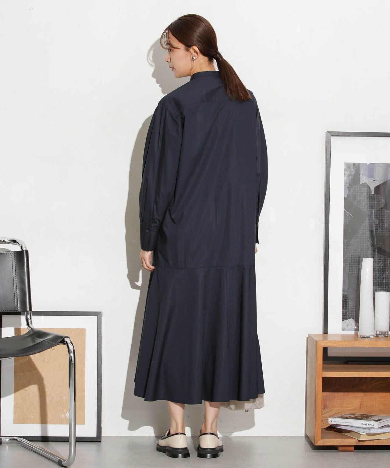 ヘムフレアバンドカラーシャツワンピース 6693219316