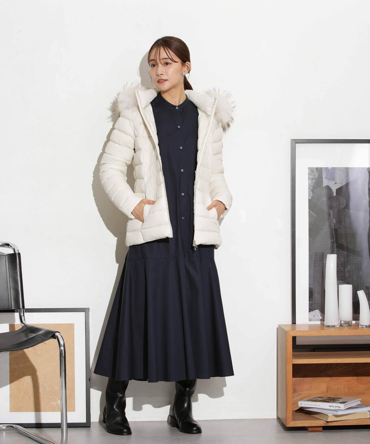 ヘムフレアバンドカラーシャツワンピース 6693219316