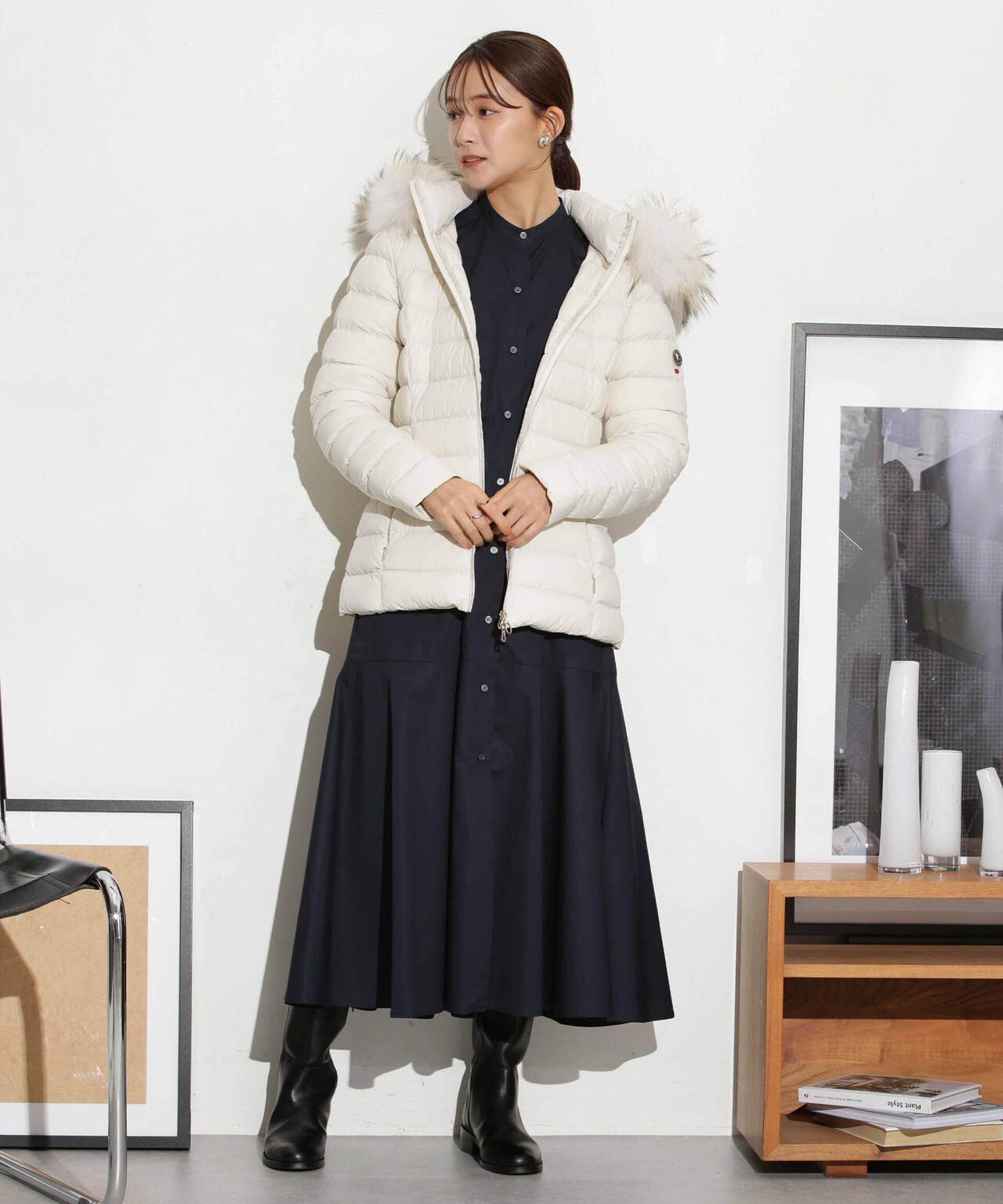 ヘムフレアバンドカラーシャツワンピース 6693219316