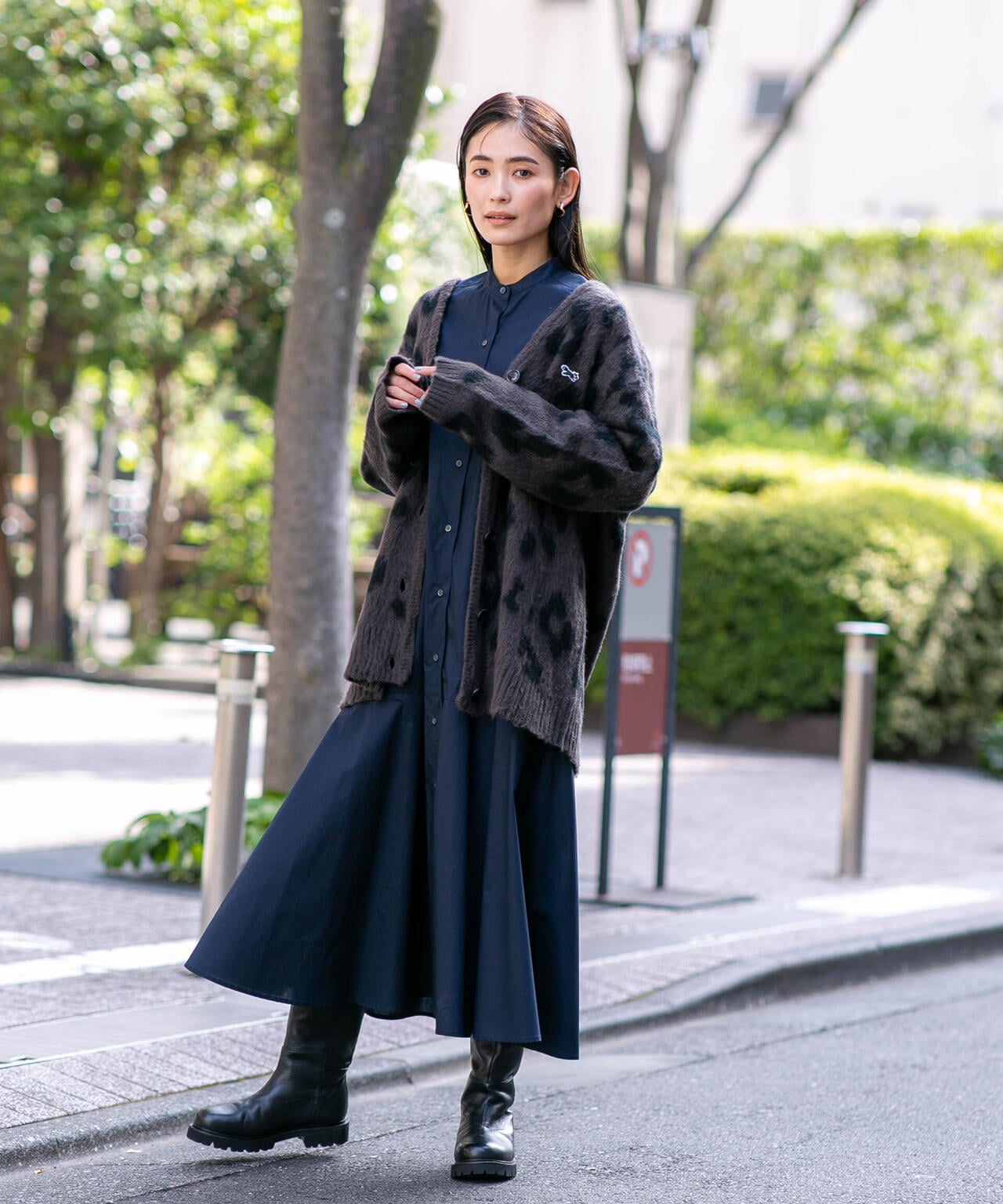 ヘムフレアバンドカラーシャツワンピース 6693219316