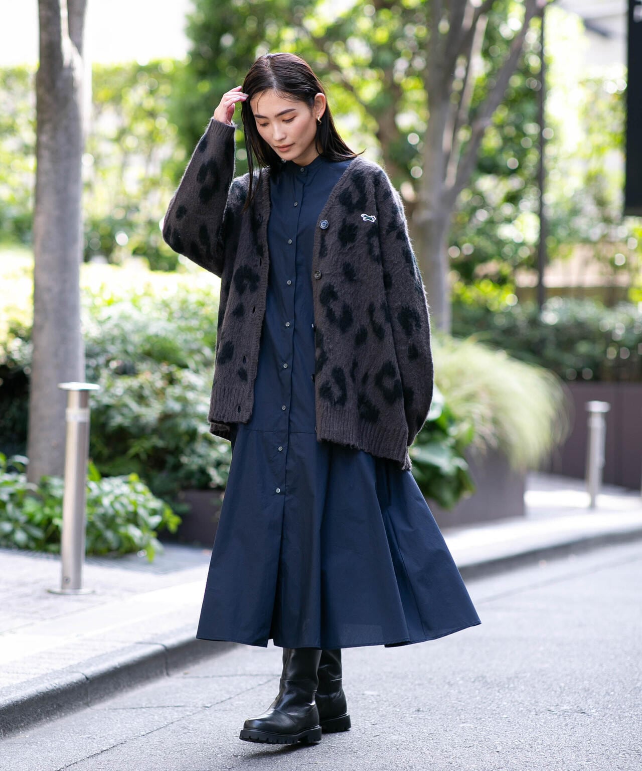 ヘムフレアバンドカラーシャツワンピース 6693219316