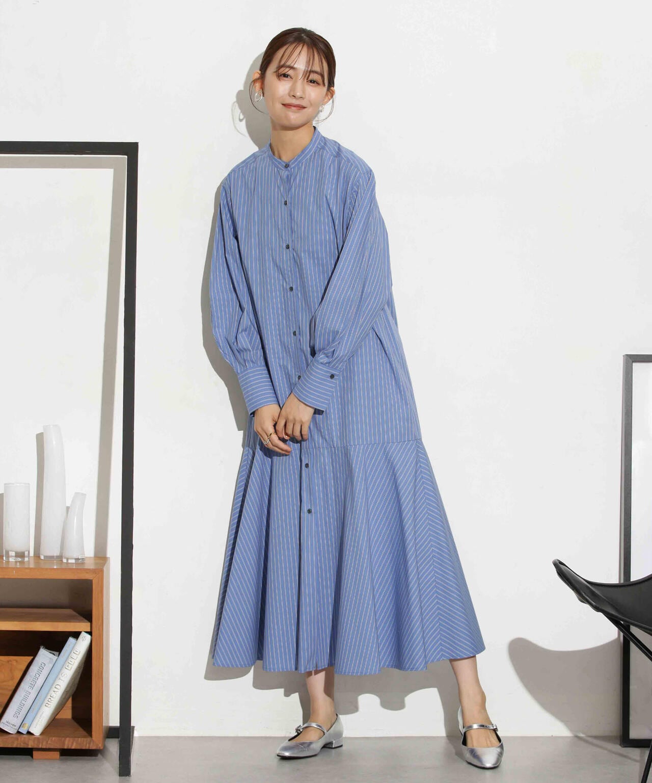 ヘムフレアバンドカラーシャツワンピース 6693219316