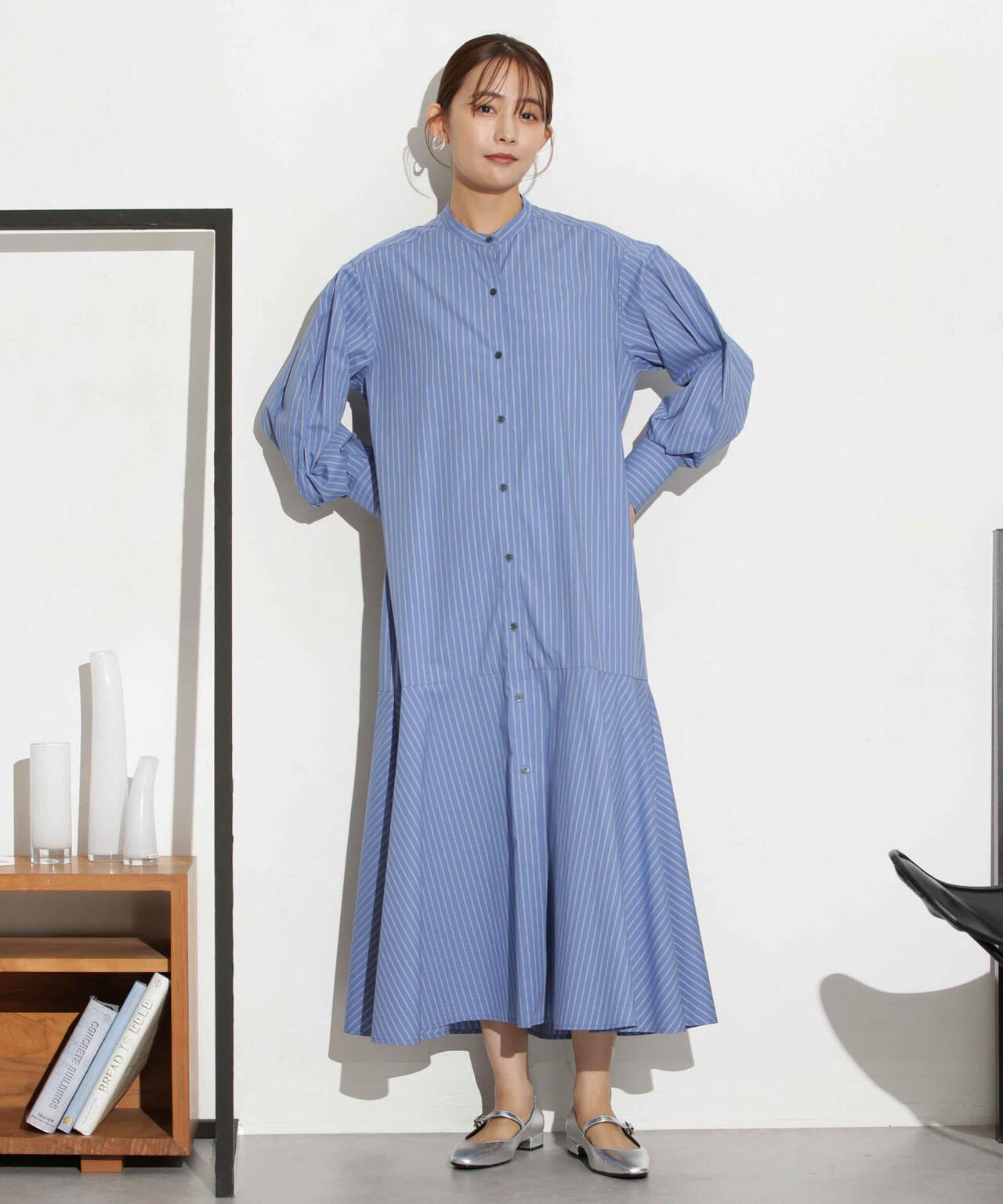 ヘムフレアバンドカラーシャツワンピース 6693219316