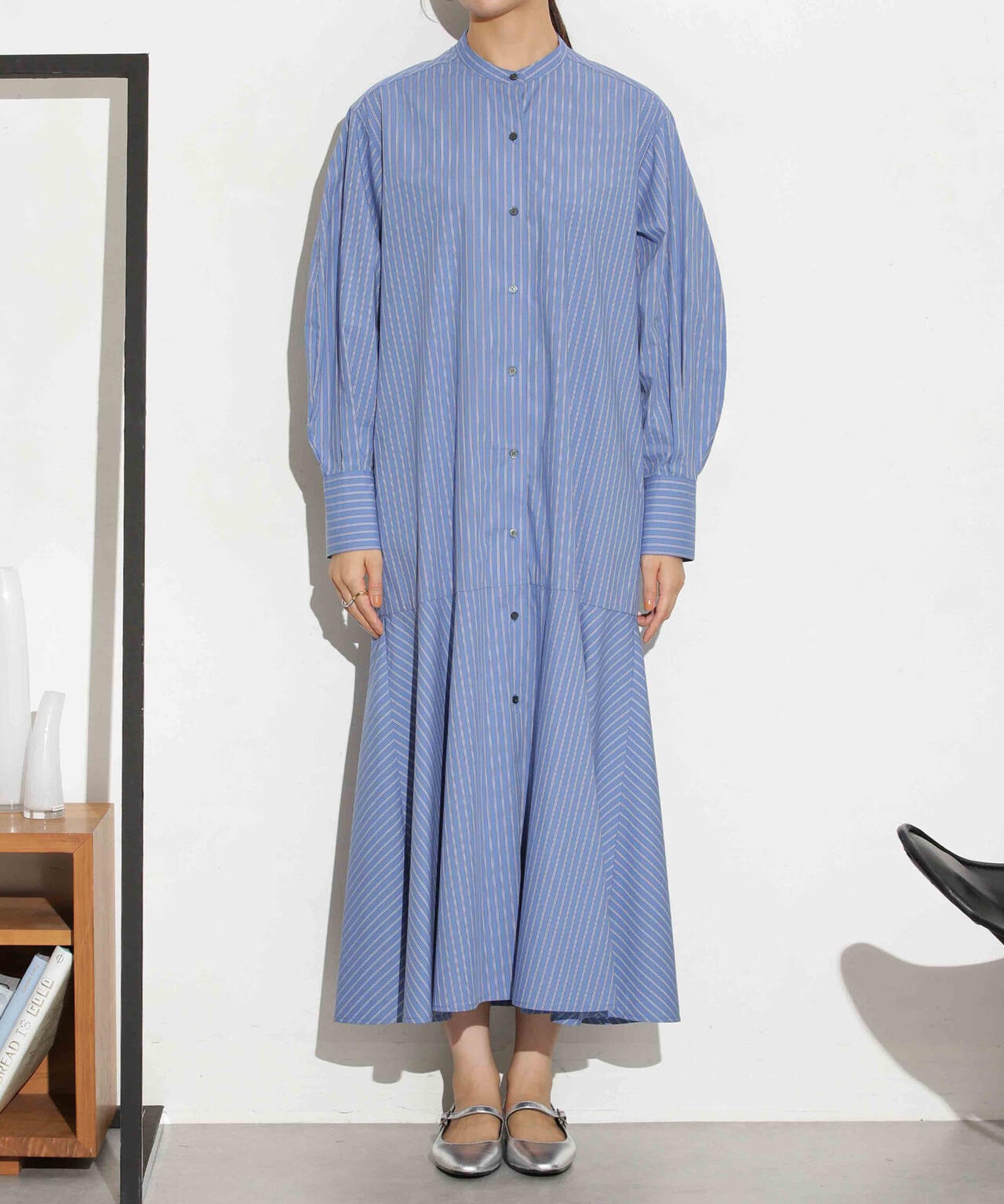 ヘムフレアバンドカラーシャツワンピース 6693219316