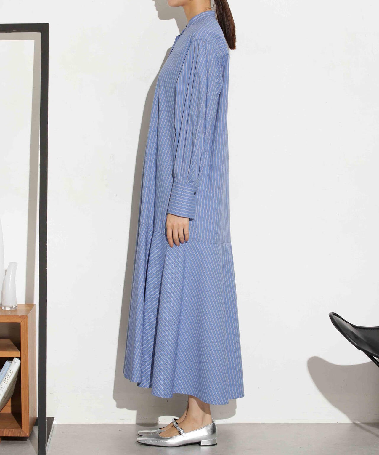 ヘムフレアバンドカラーシャツワンピース 6693219316