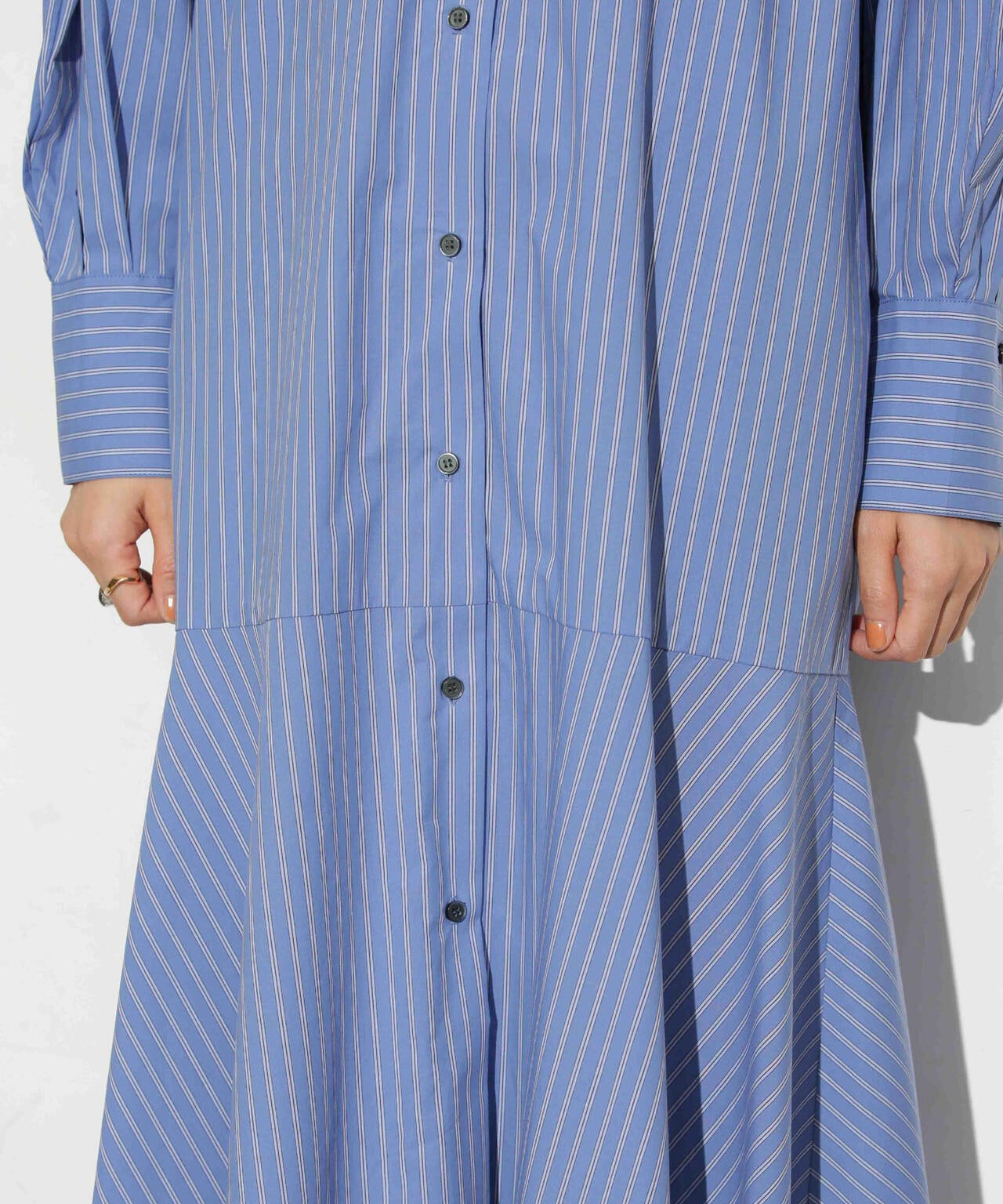 ヘムフレアバンドカラーシャツワンピース 6693219316