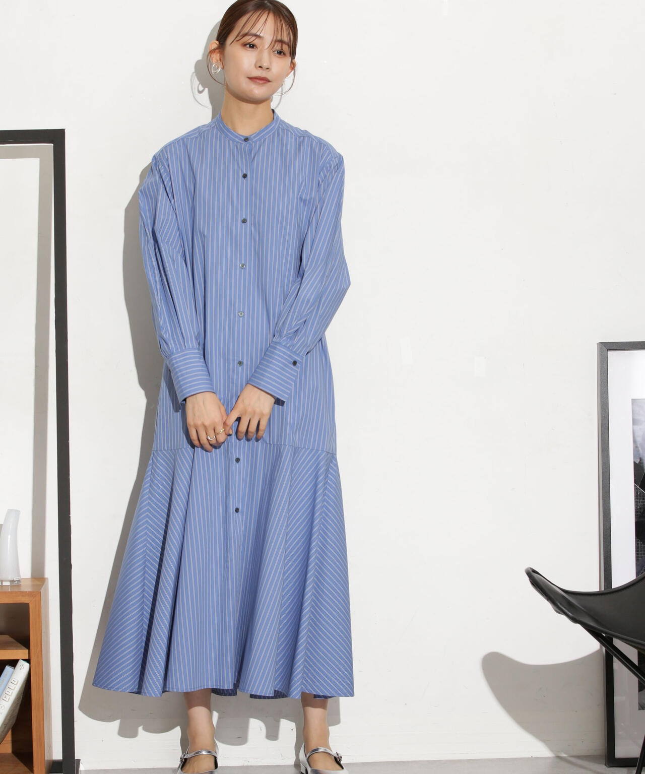 ヘムフレアバンドカラーシャツワンピース 6693219316