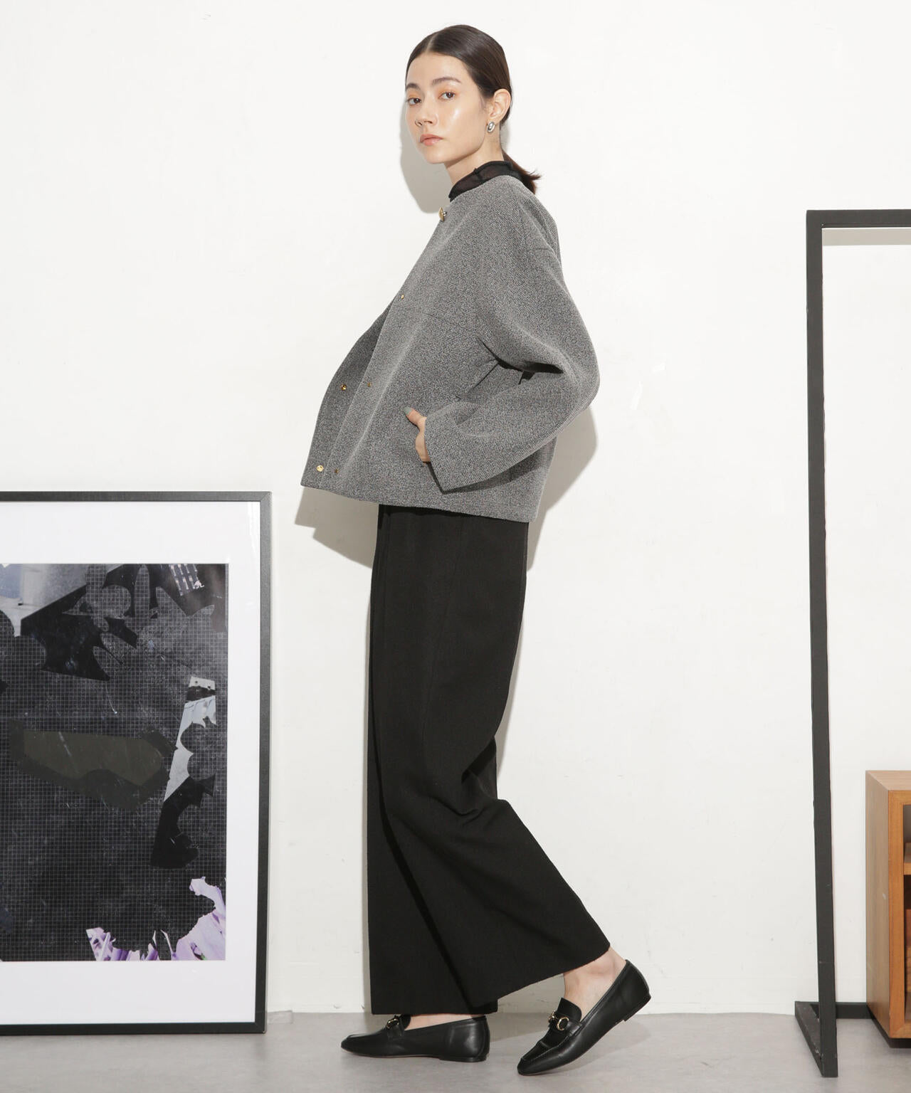 ハイウエストツイードサロペット 6693219317