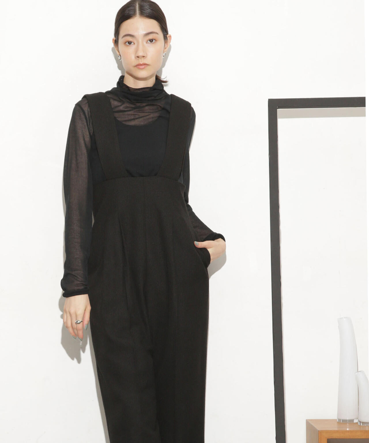 ハイウエストツイードサロペット 6693219317