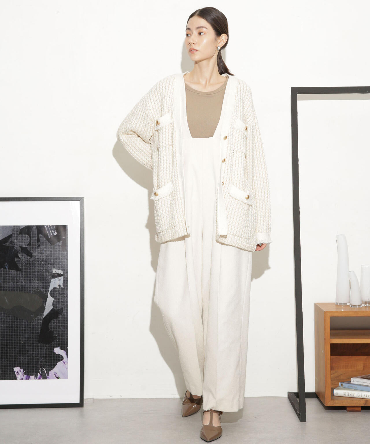 ハイウエストツイードサロペット 6693219317