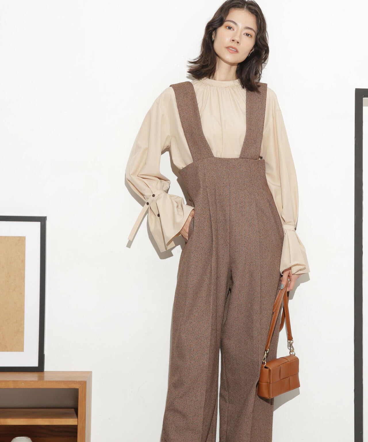 ハイウエストツイードサロペット 6693219317