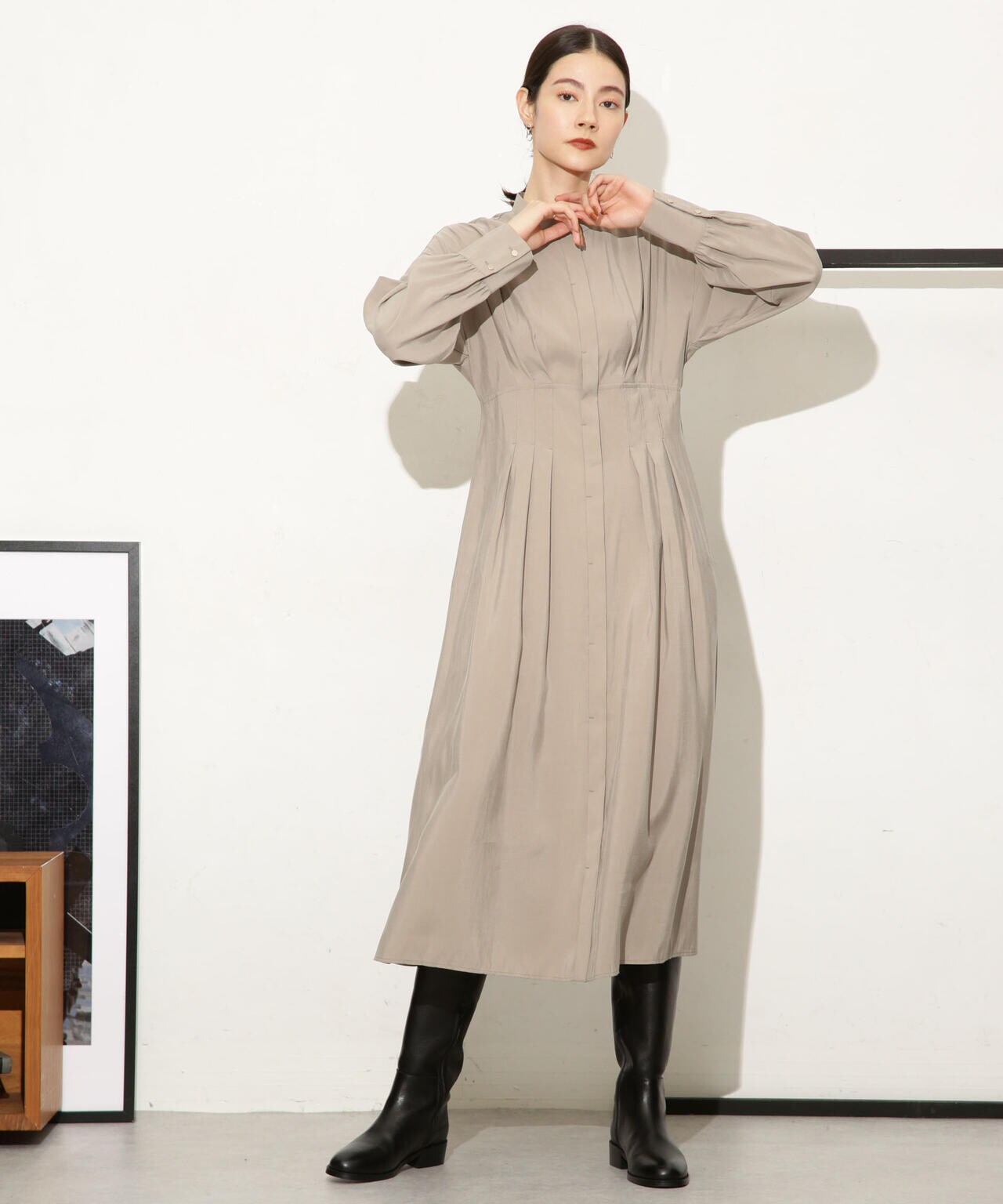 モダールピーチウエストシェイプタックワンピース 6693219326