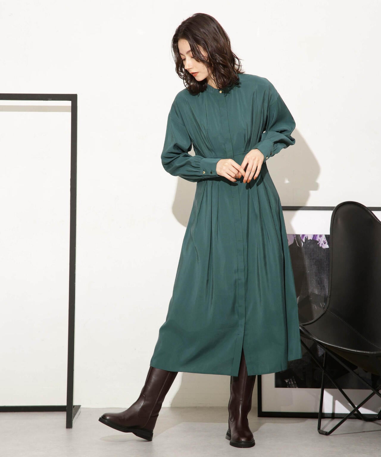 モダールピーチウエストシェイプタックワンピース 6693219326